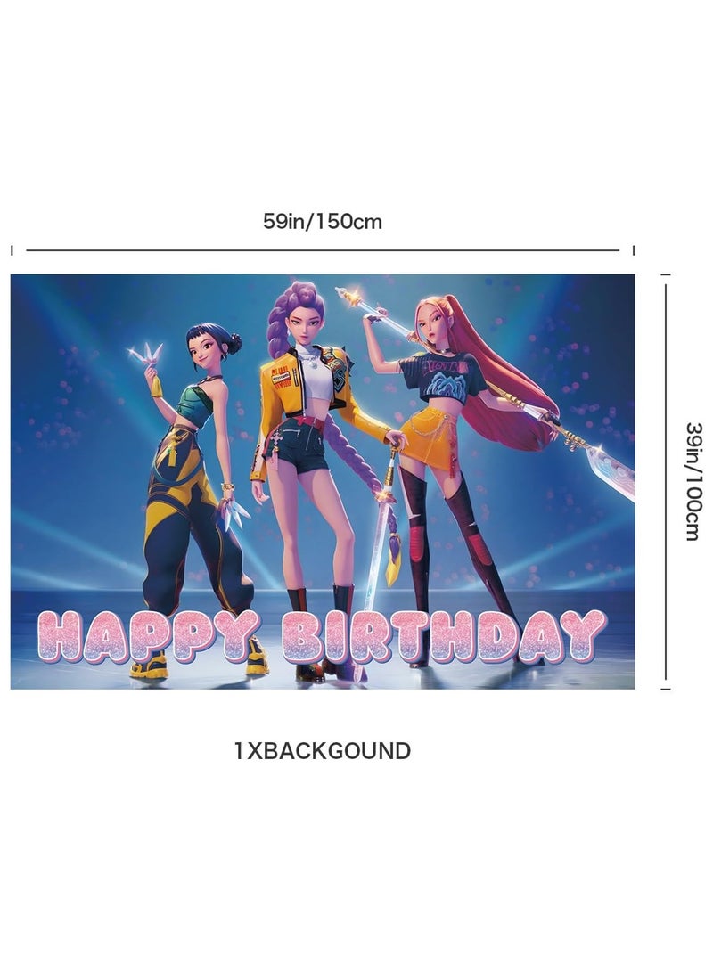 Birthday Decorations Kpop Demon Hunter Happy Birthday Banner Supplies Letter Balloons Pink Girls For School Classroom Decorations, Fan Meetings, Birthday Parties, etc. - Image 2